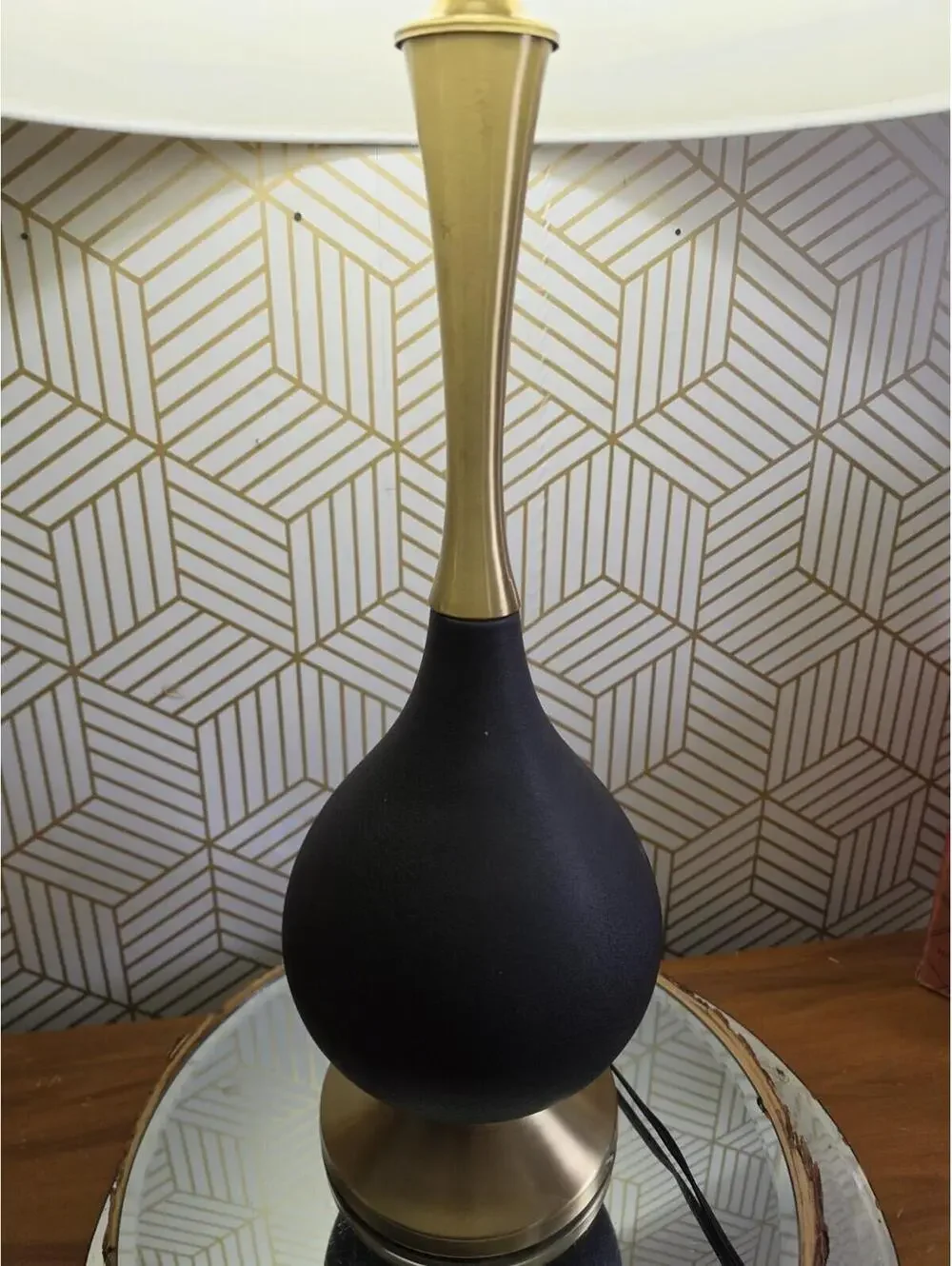 Vintage Midcentury Black And Gold Metallic Teardrop Table Lamp